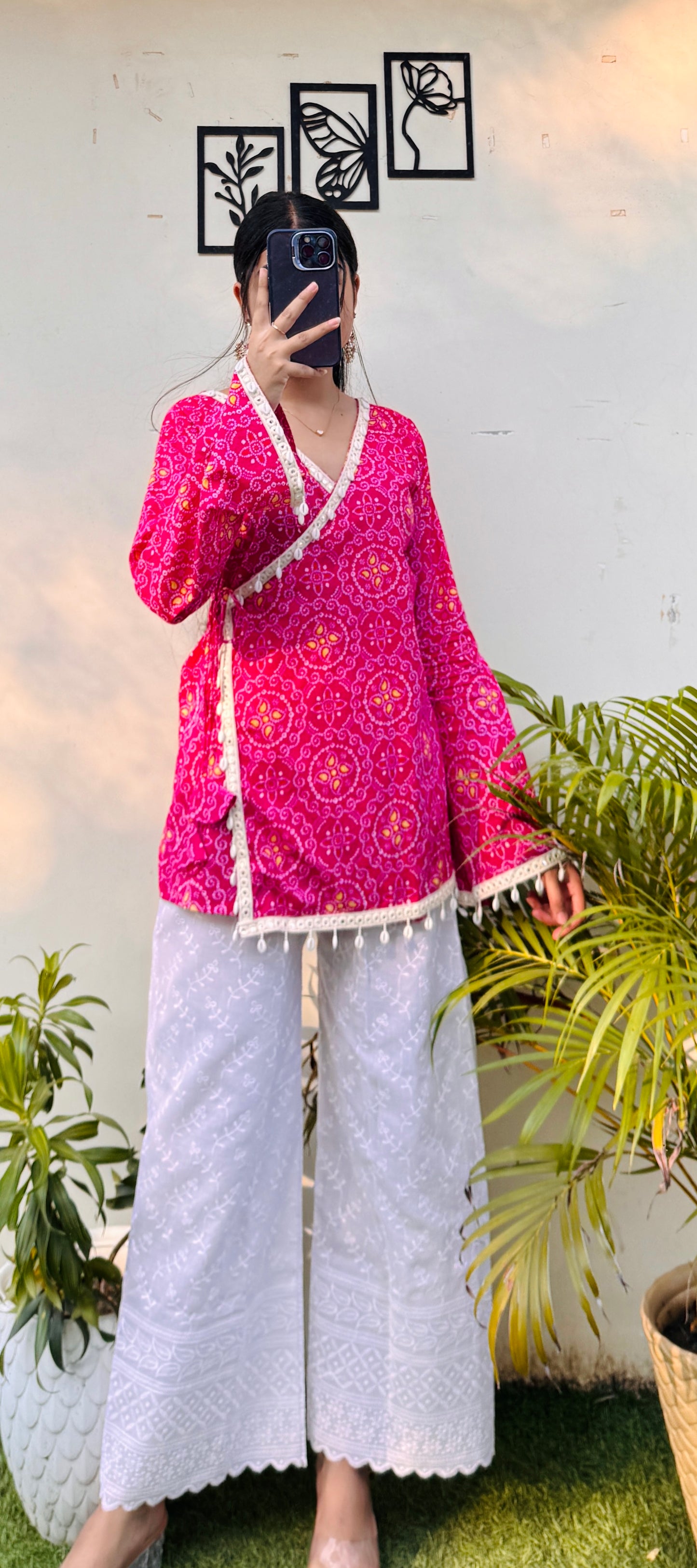 Cotton Bandhani Print Shells Detailing Angrakha Kurti