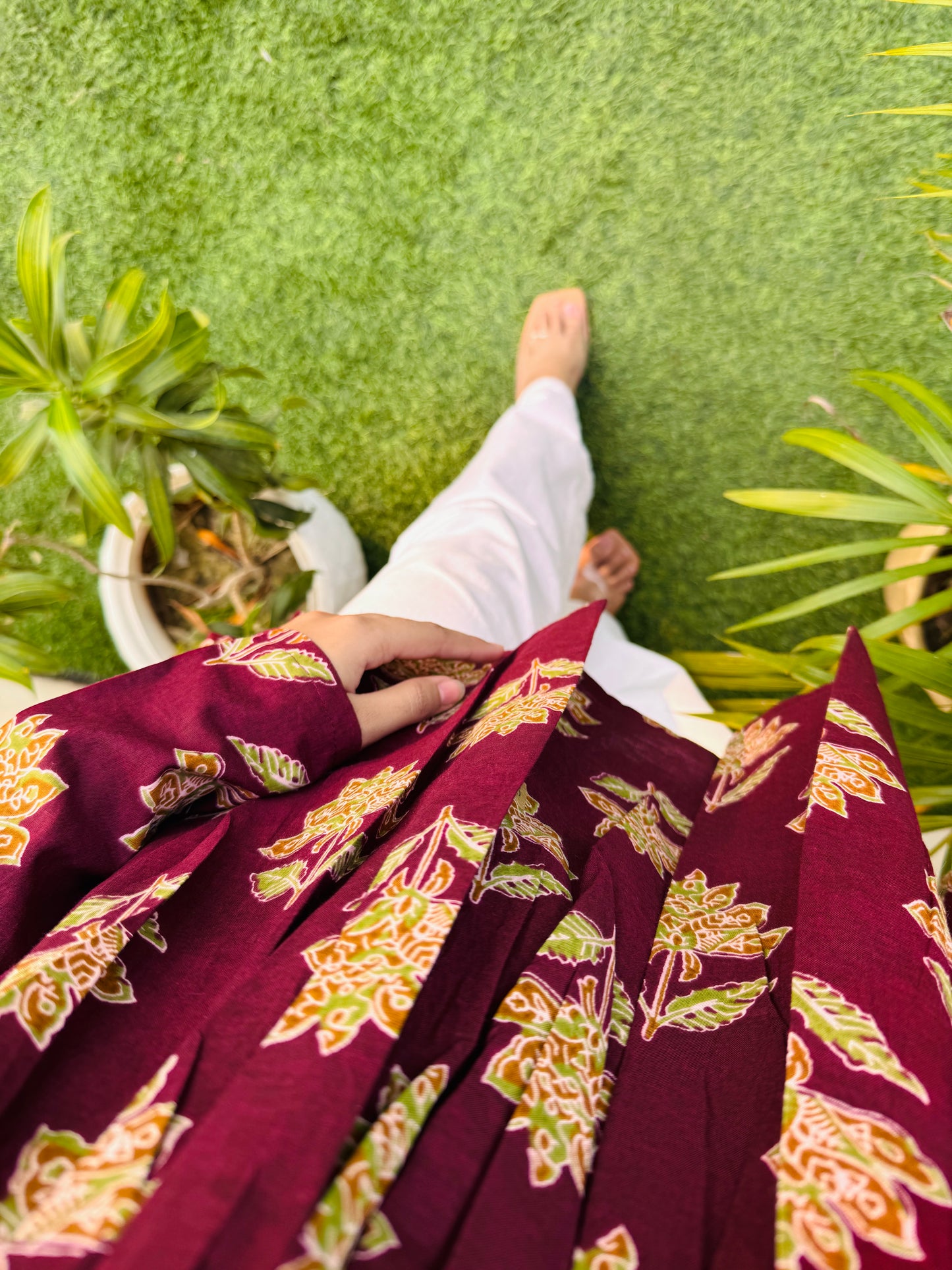 Cotton Maroon Flared Printed Aliacut Peplum Top