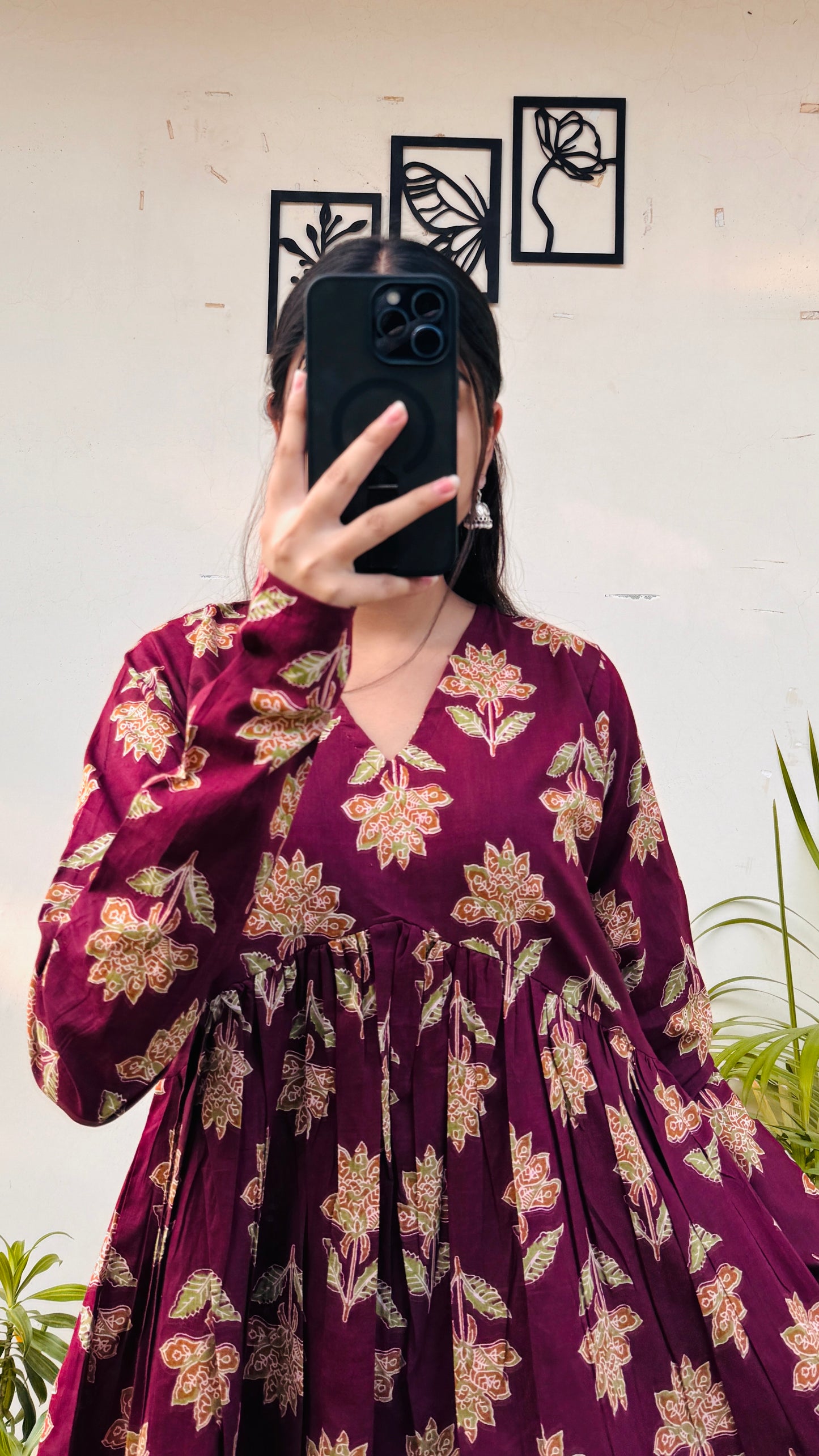 Cotton Maroon Flared Printed Aliacut Peplum Top