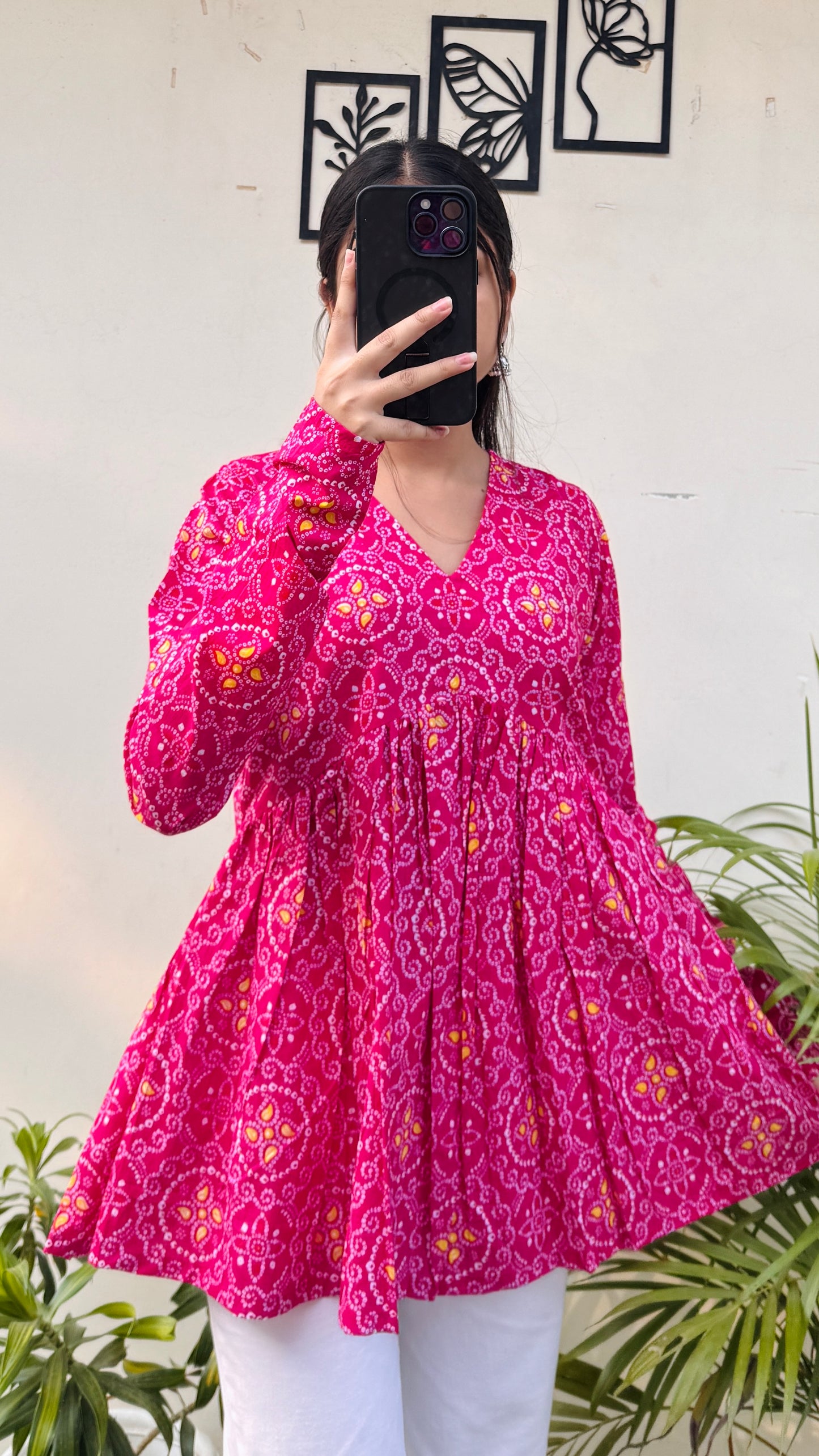 Cotton Dark Pink Flared Printed Aliacut Peplum Top