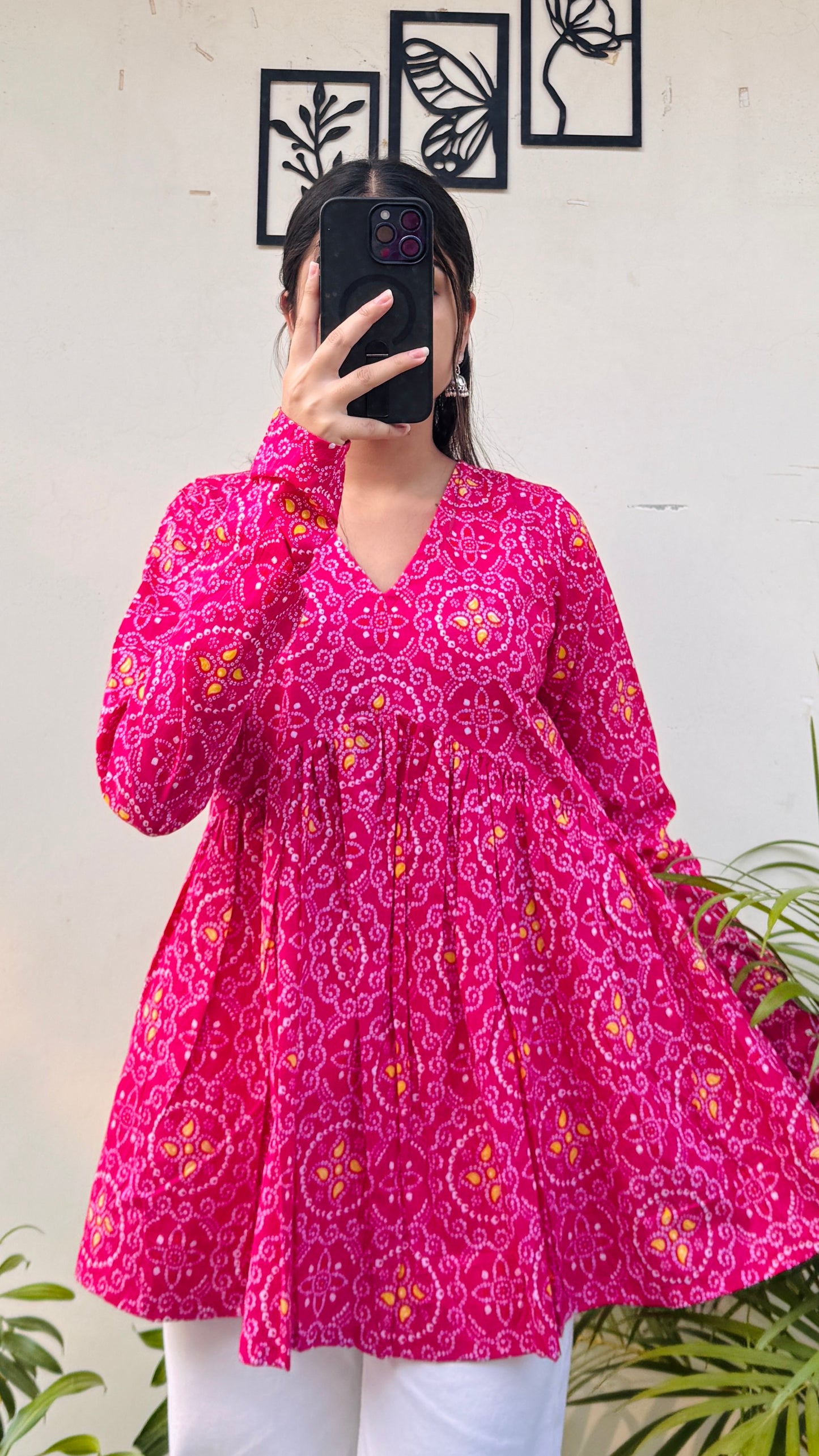 Cotton Dark Pink Flared Printed Aliacut Peplum Top