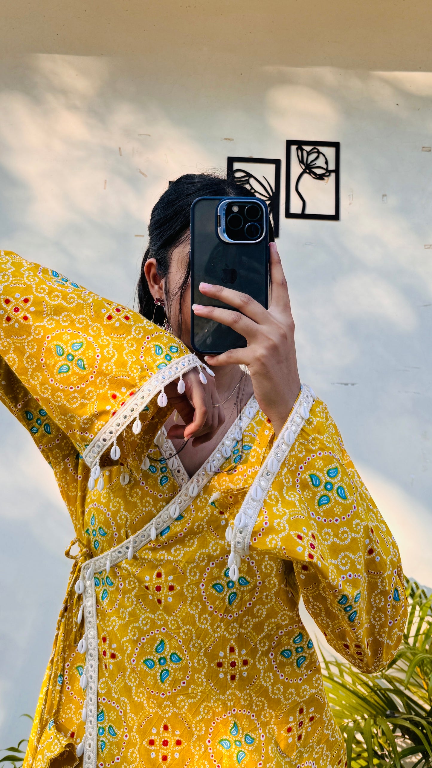 Cotton Bandhani Print Shells Detailing Angrakha Kurti