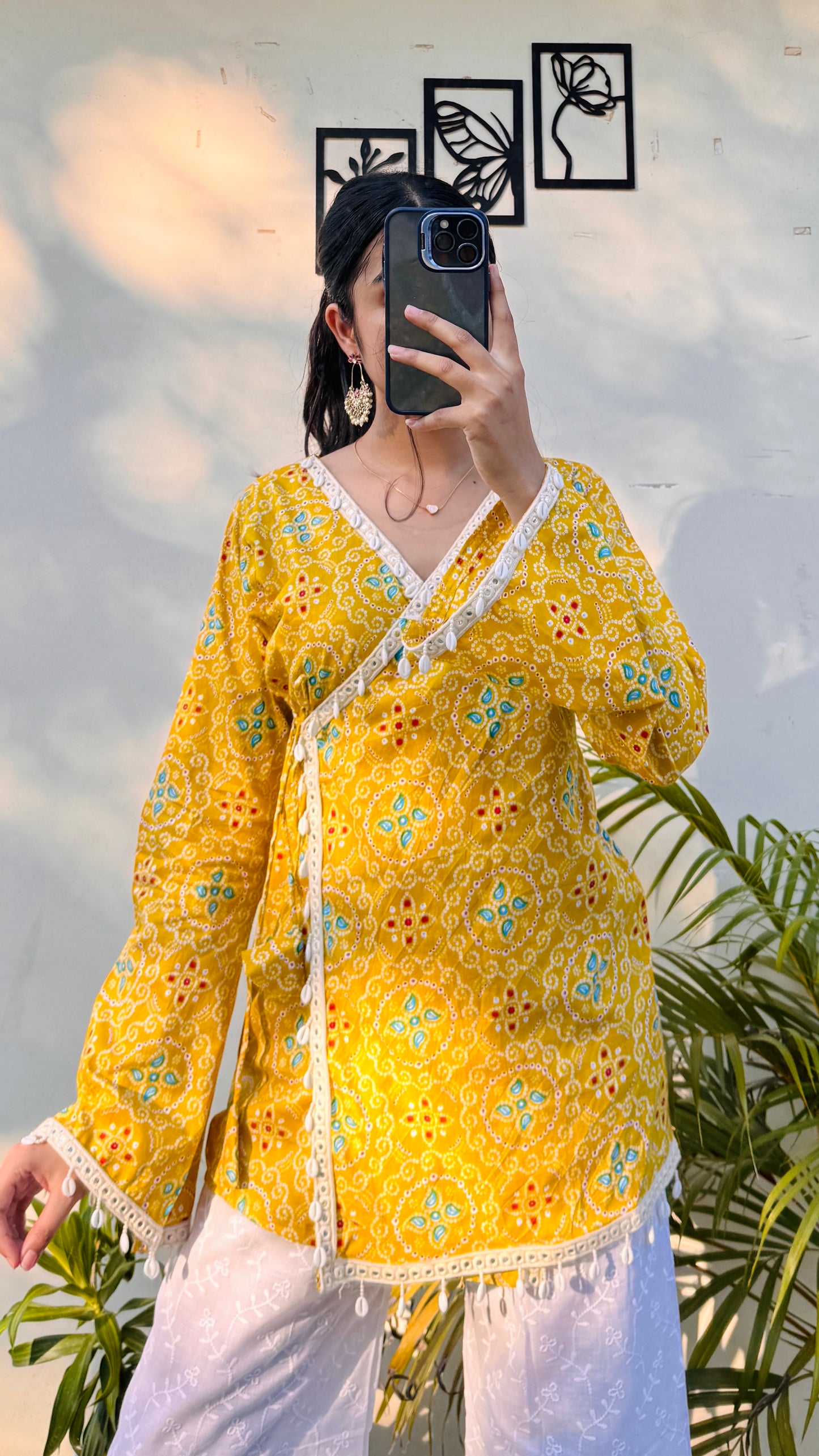 Cotton Bandhani Print Shells Detailing Angrakha Kurti