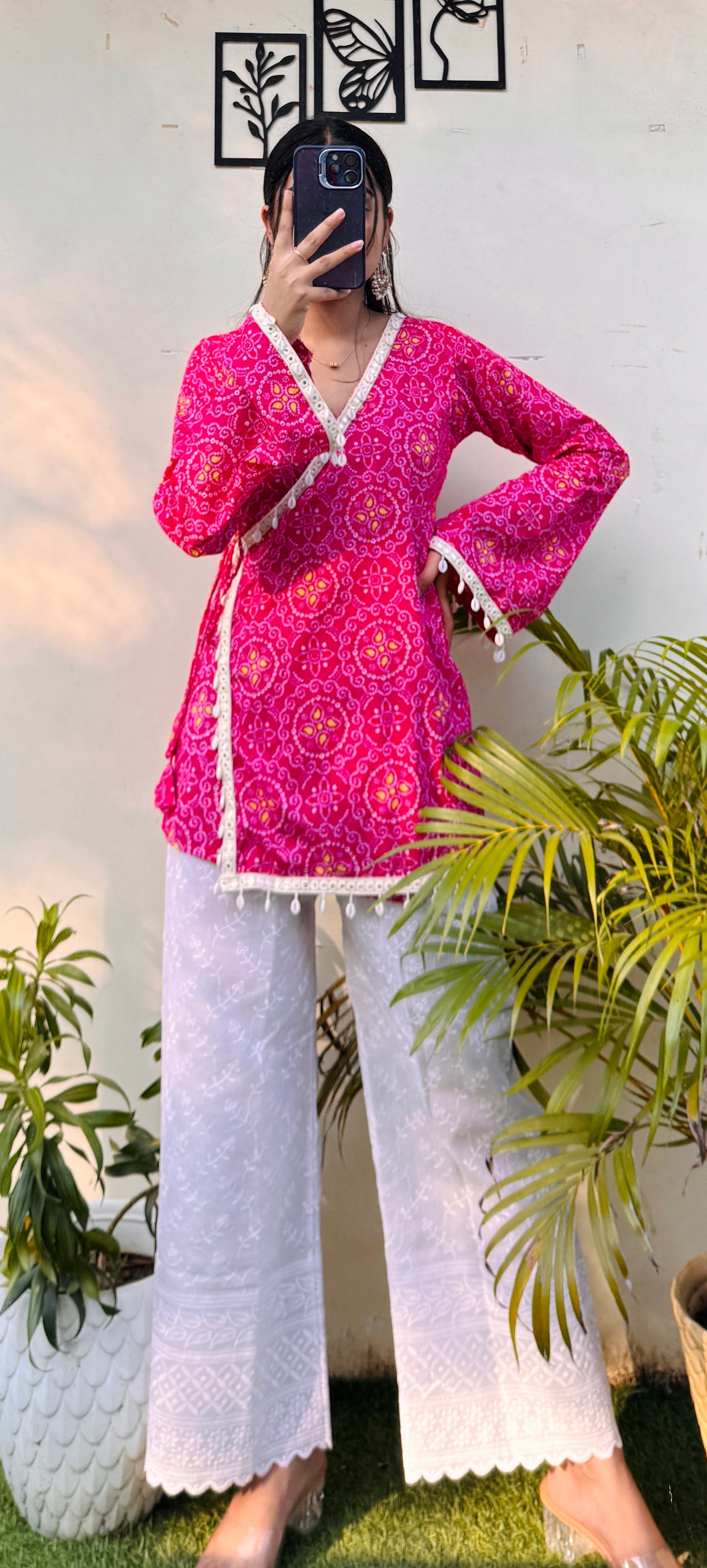 Cotton Bandhani Print Shells Detailing Angrakha Kurti