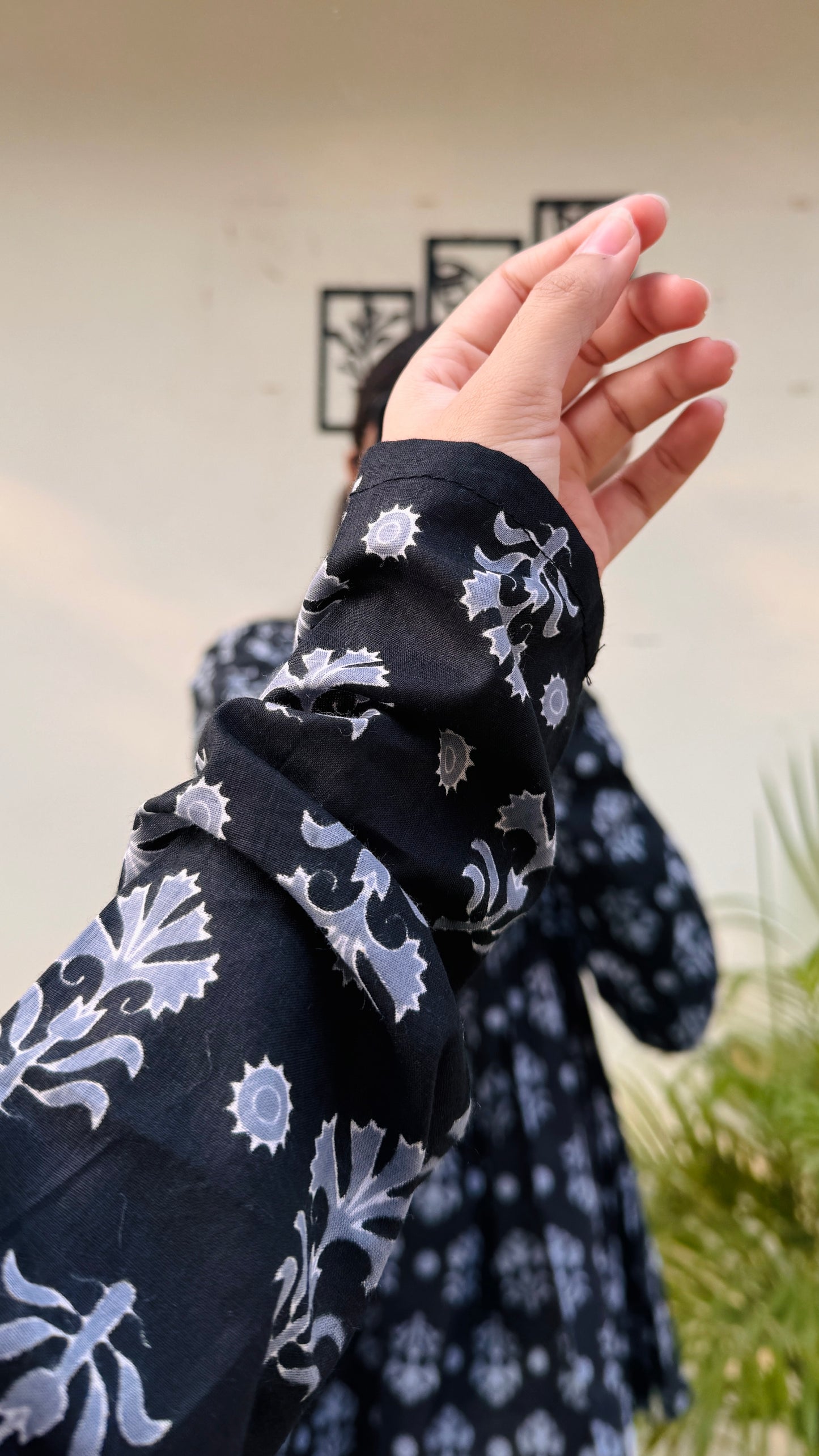 Cotton Black Flared Printed Aliacut Peplum Top