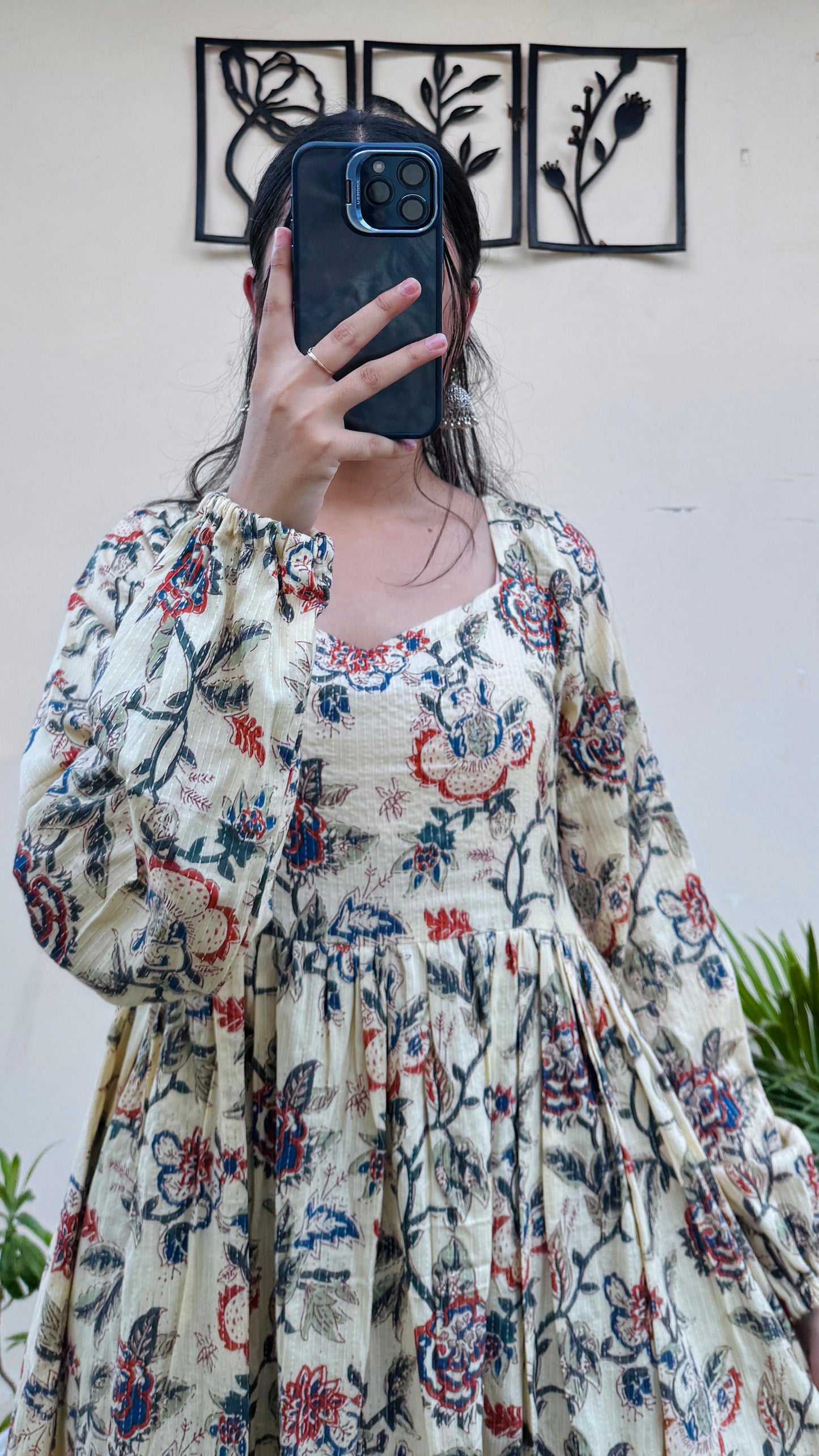 Katha Cotton Balloon Sleeves Long Kurti