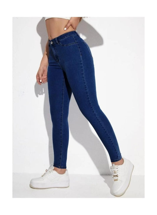 High Waist Dark Blue Skin Fit Denim Jeans