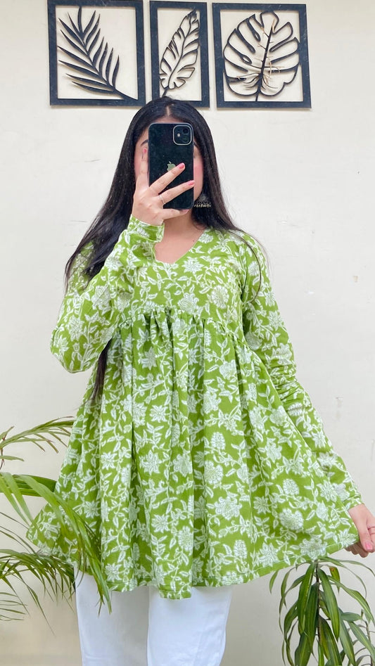 Cotton Flared Floral Print Aliacut Peplum Top