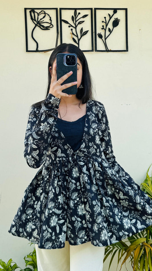 Cotton Flared Printed Full Sleeves Shrug Top