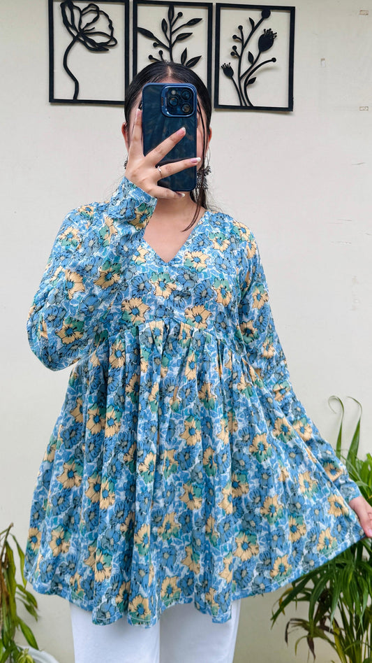 Cotton Flared Floral Print Aliacut Peplum Top