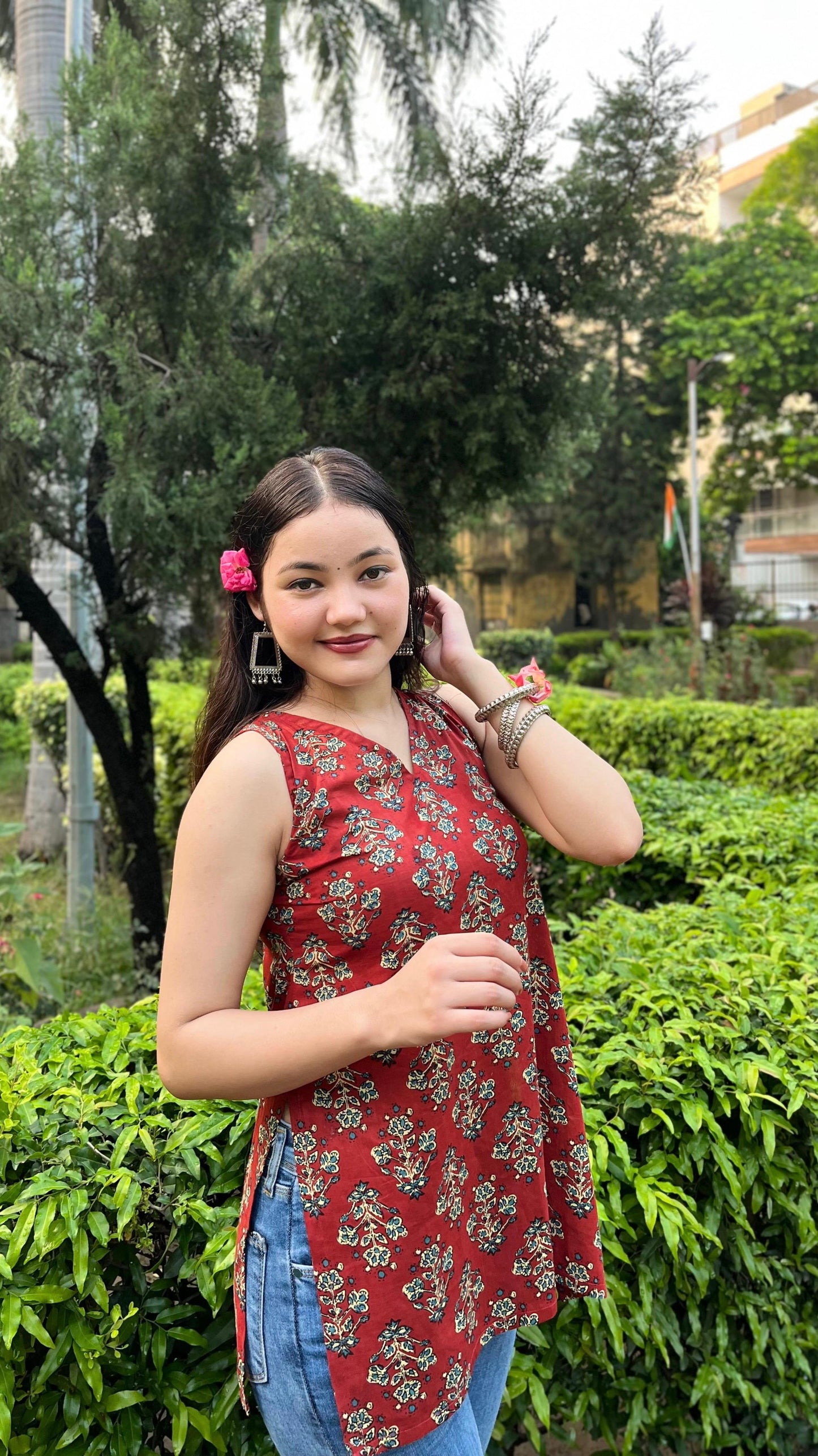 Cotton Sleeveless Backless Short Kurti