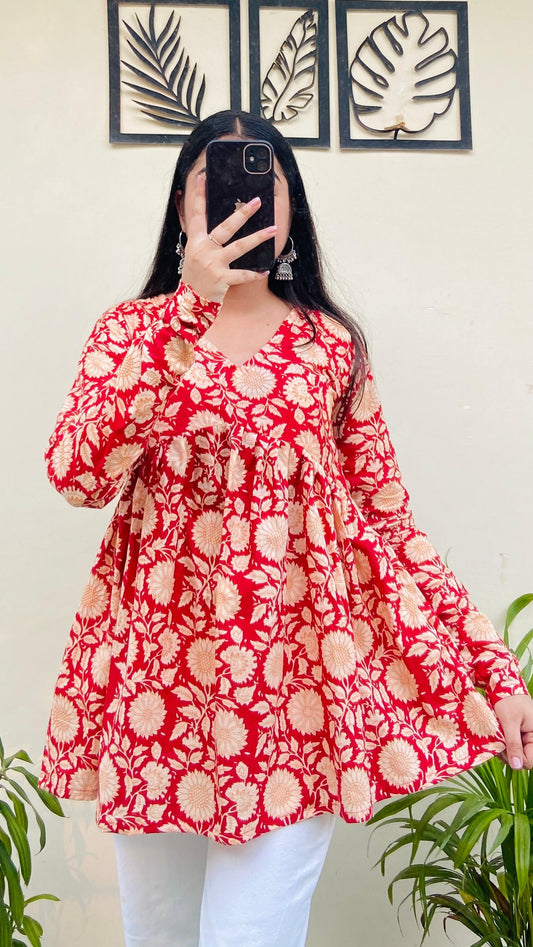 Cotton Flared Printed Aliacut Peplum Top