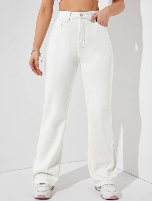 High Waist White Wide Leg Denim
