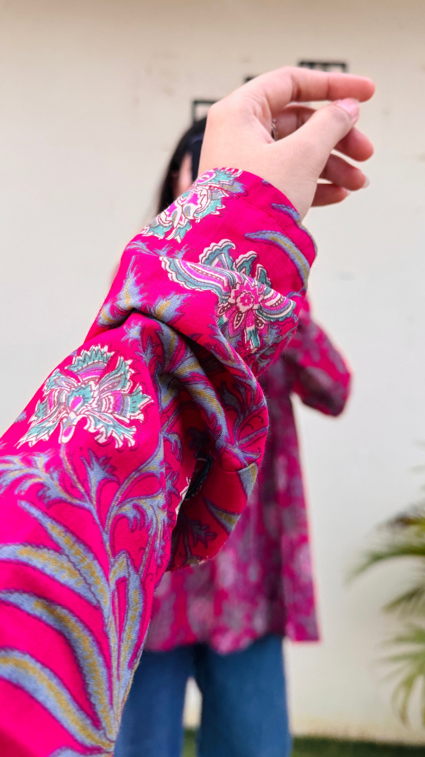 Cotton Dark Pink Flared Printed Aliacut Peplum Top