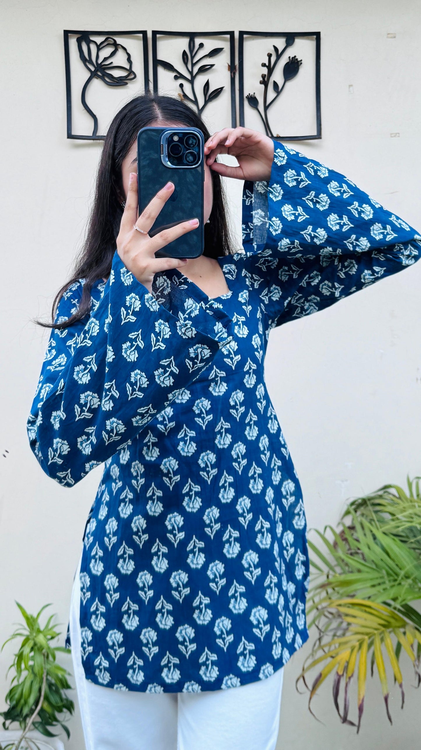 Cotton Square Neck Corset Back Short Kurti