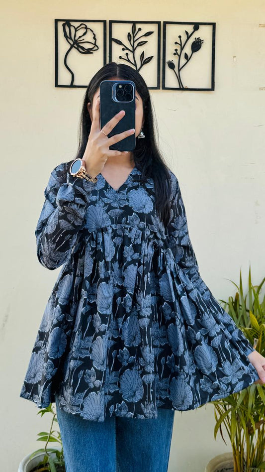 Cotton Flared Printed Aliacut Peplum Top