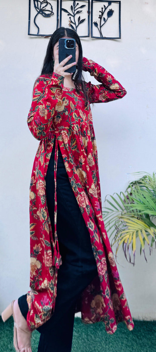 Cotton Full Sleeve Nayra Cut Long Kurti