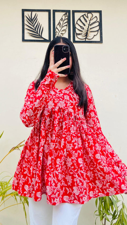 Cotton Flared Floral Print Aliacut Peplum Top