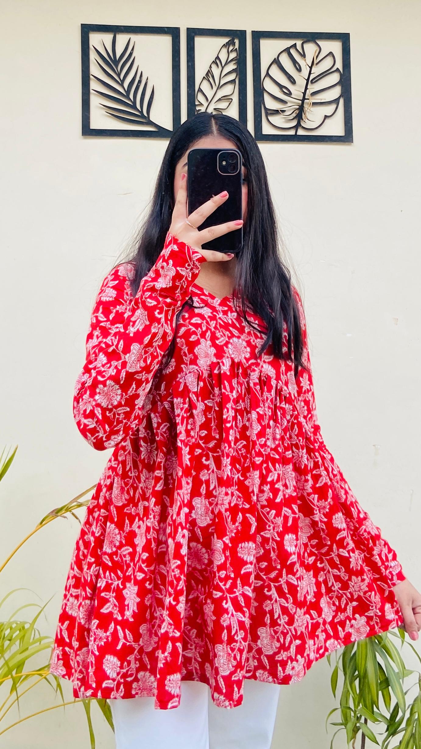 Cotton Flared Floral Print Aliacut Peplum Top