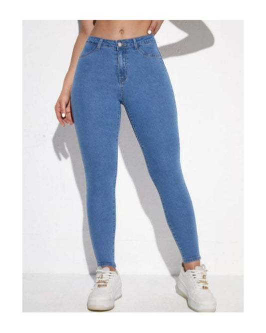 High Waist Stone Blue Skin Fit Denim Jeans