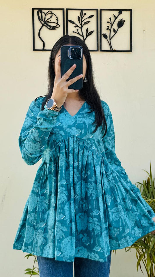 Cotton Flared Printed Aliacut Peplum Top