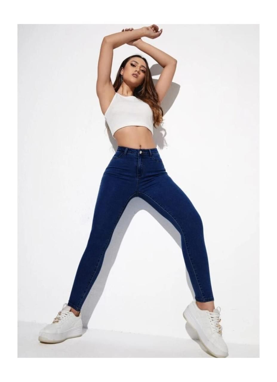 High Waist Dark Blue Skin Fit Denim Jeans