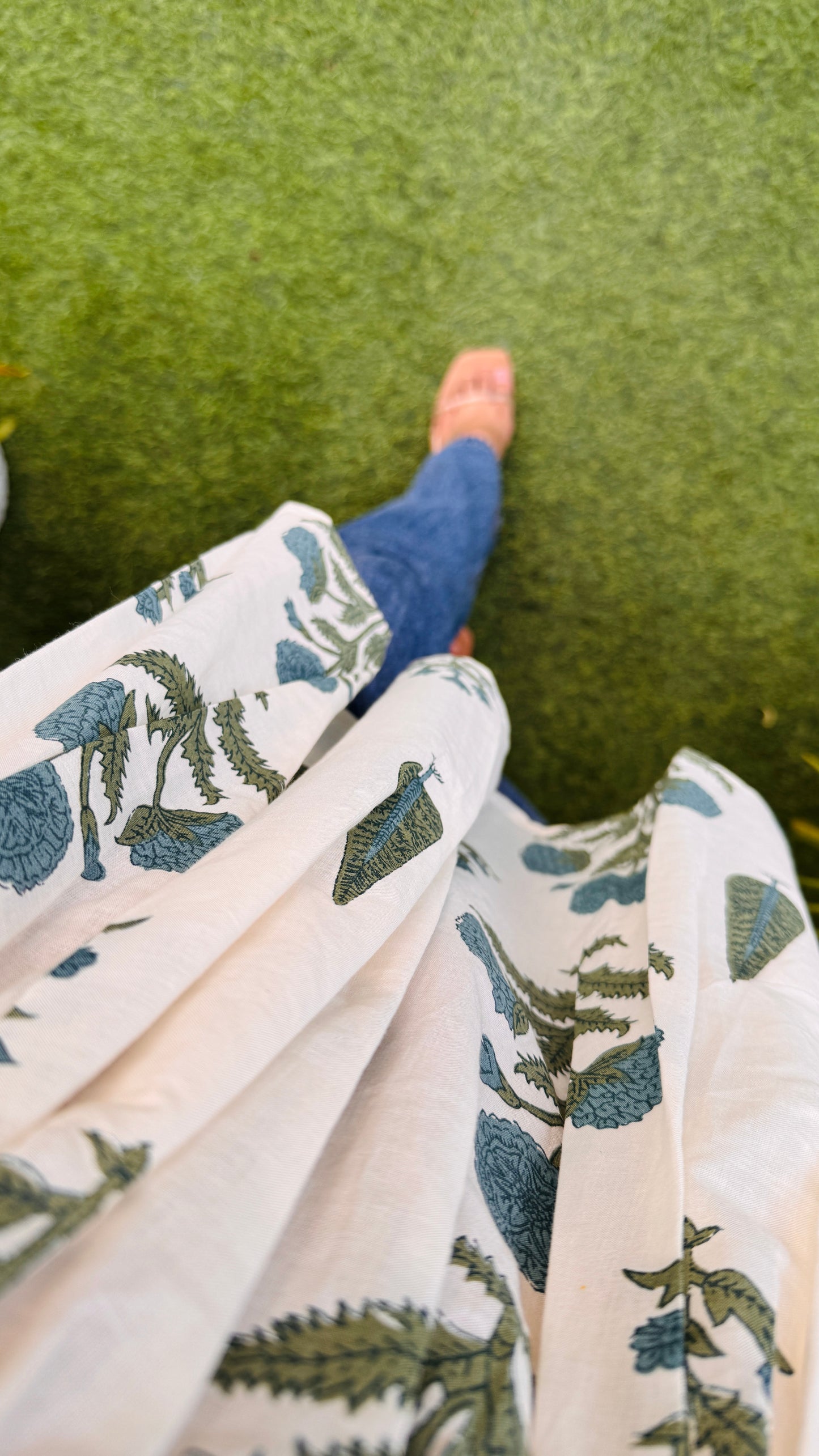Cotton White Flared Printed Aliacut Peplum Top