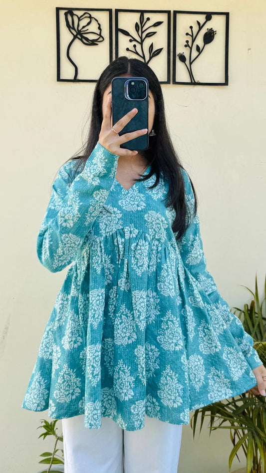 Katha Cotton Flared Floral Print Aliacut Peplum Top