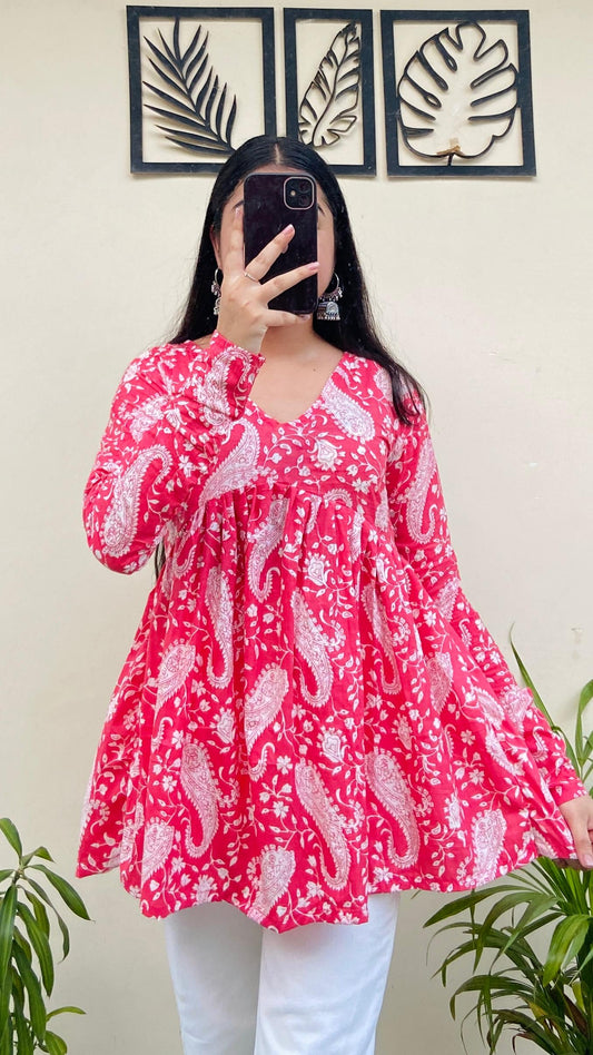 Cotton Flared Printed Aliacut Peplum Top