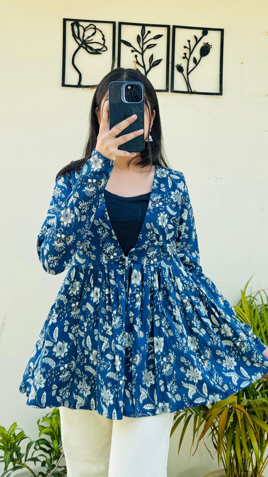 Cotton Flared Printed Full Sleeves Shrug Top