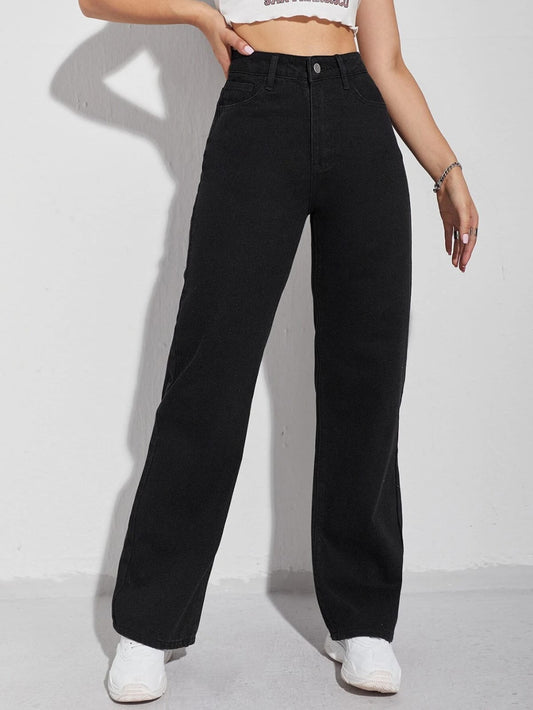 High Waist Black Wide Leg Denim