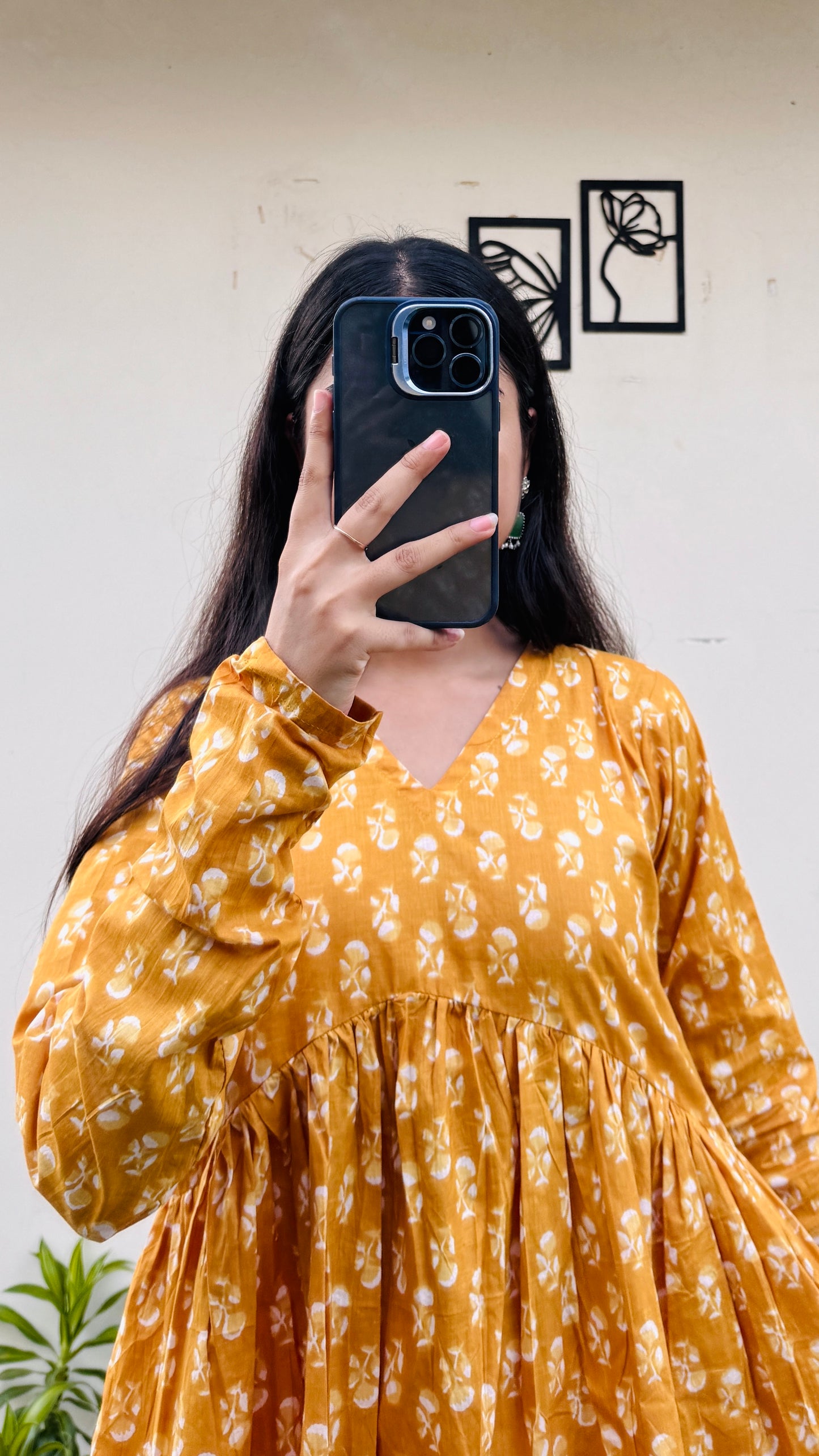 Cotton Yellow Flared Printed Aliacut Peplum Top