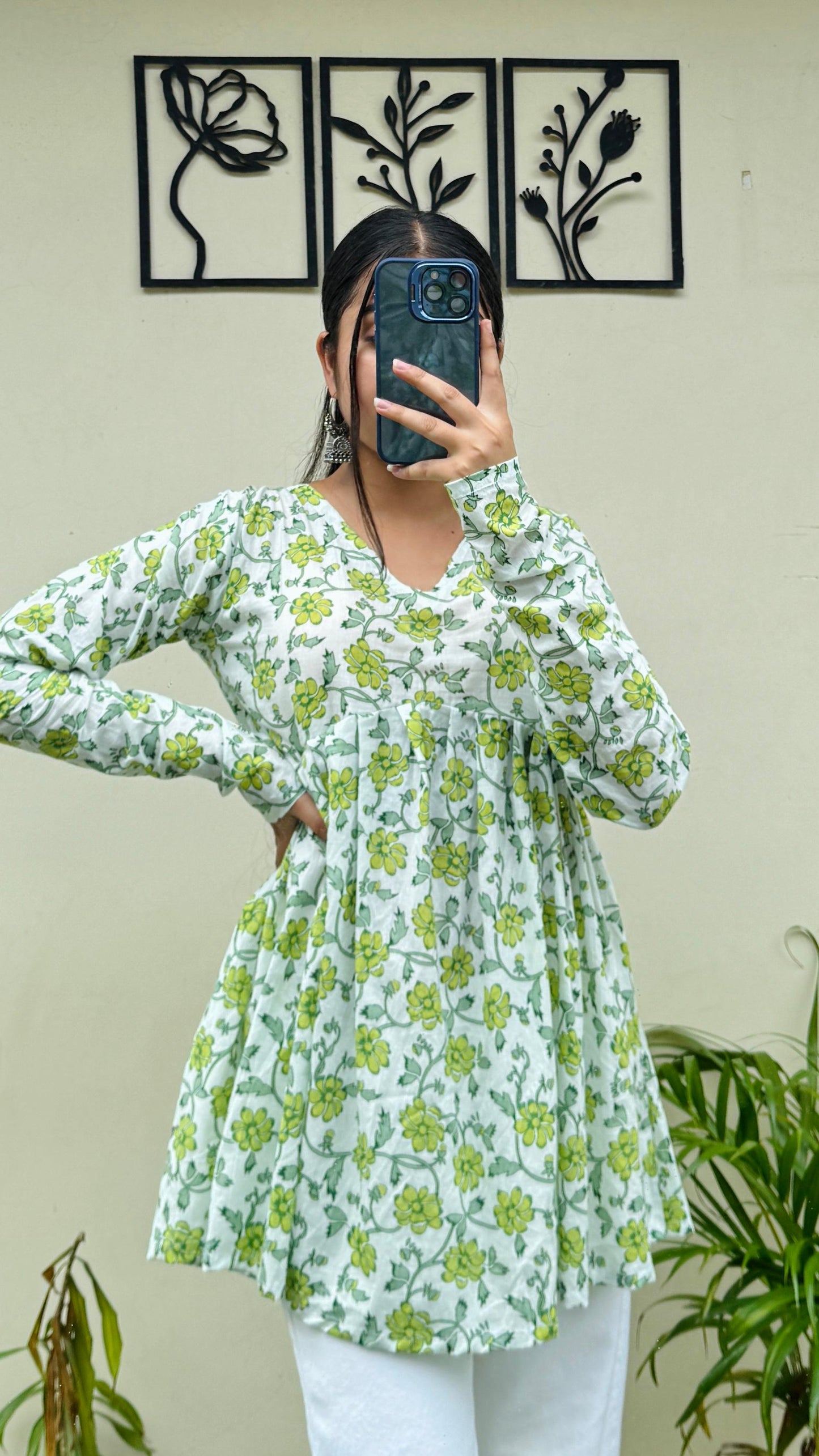 Cotton Flared Floral Print Aliacut Peplum Top