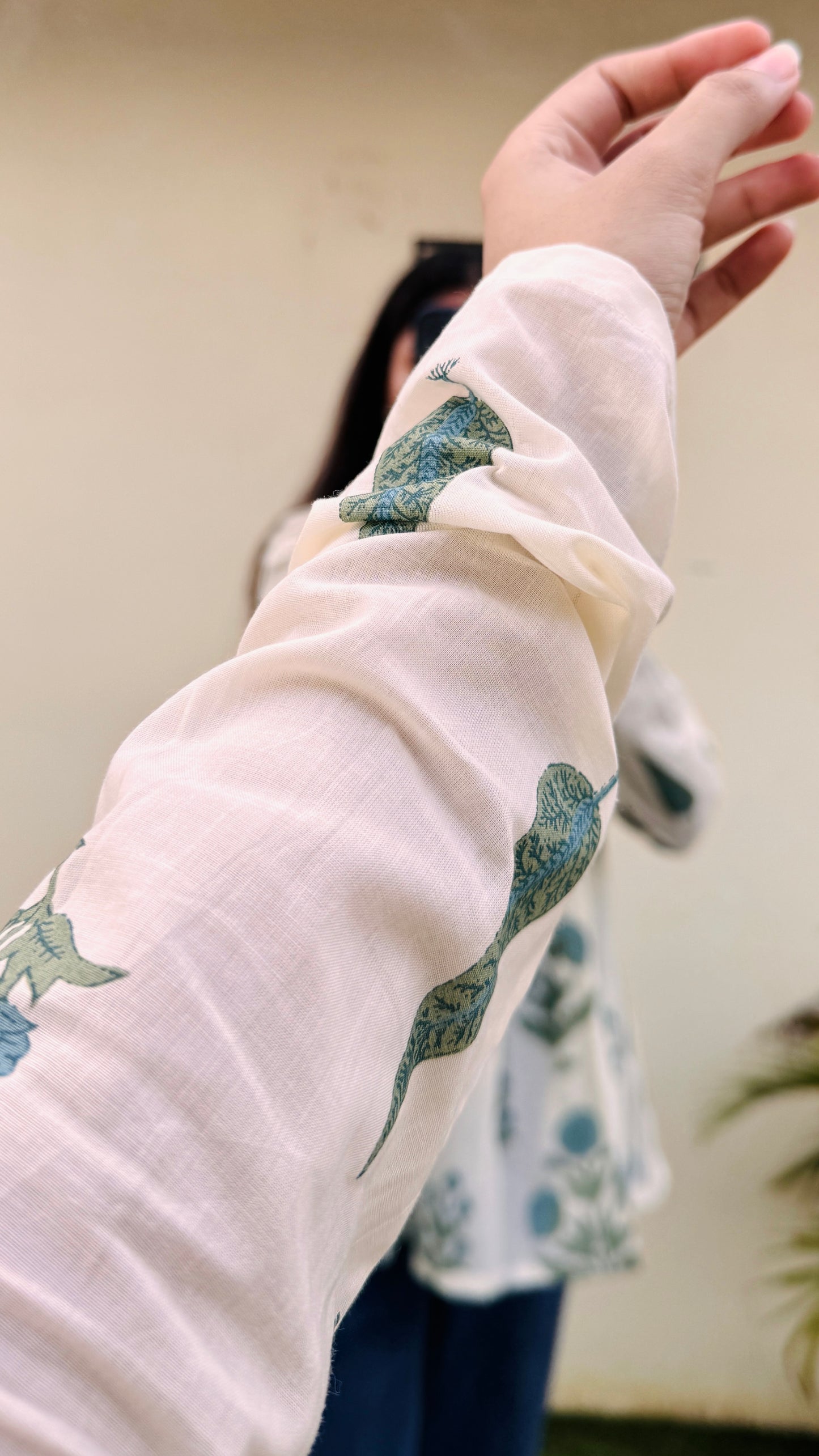 Cotton White Flared Printed Aliacut Peplum Top