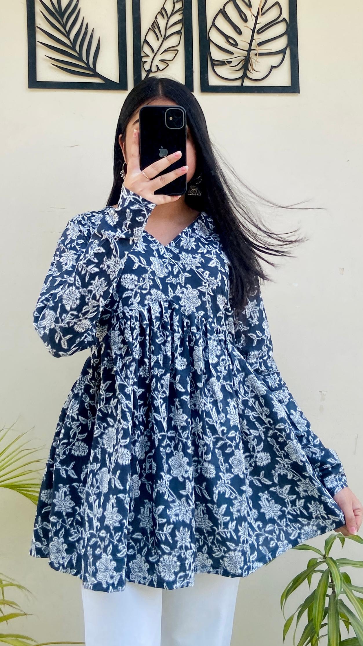 Cotton Flared Floral Print Aliacut Peplum Top