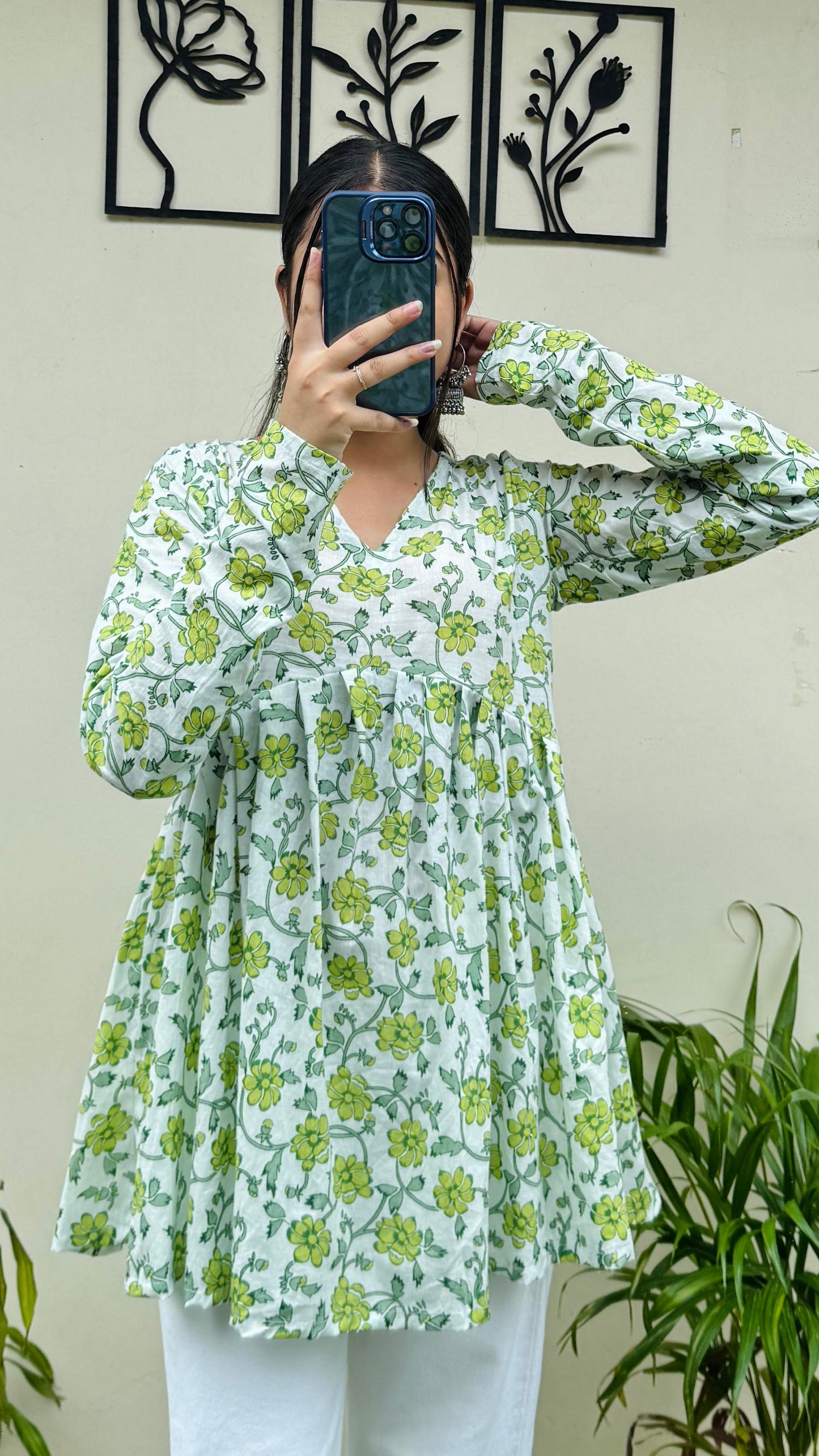 Cotton Flared Floral Print Aliacut Peplum Top