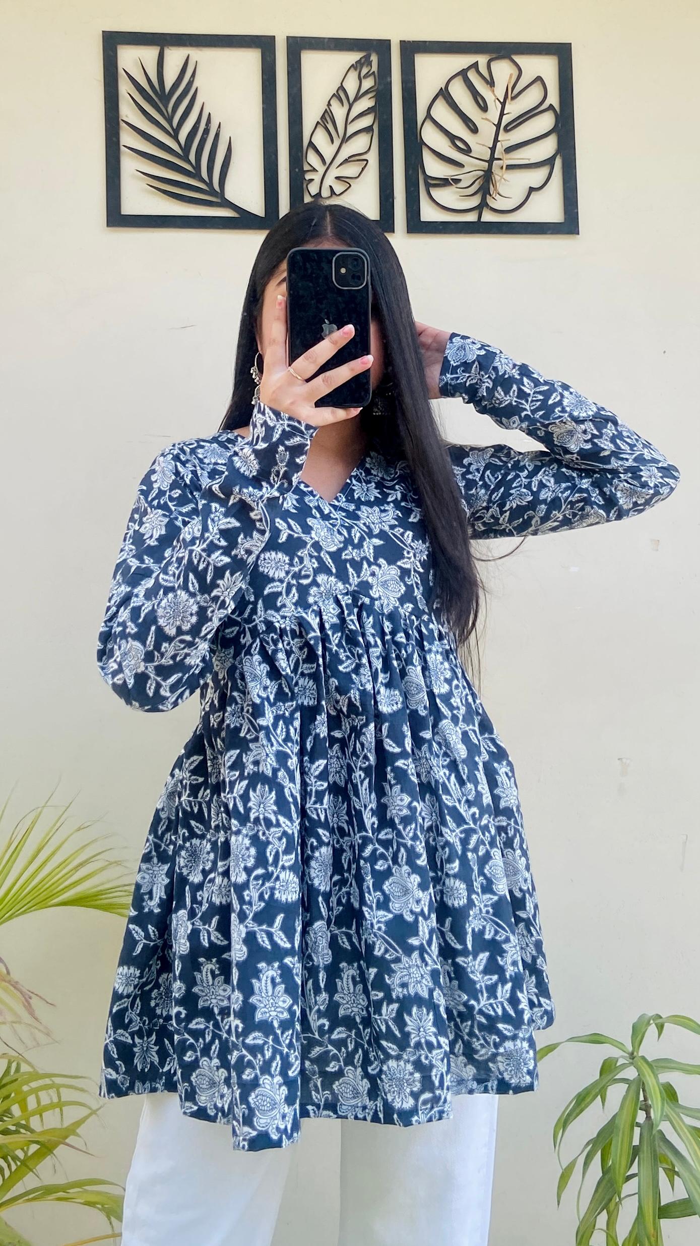Cotton Flared Floral Print Aliacut Peplum Top