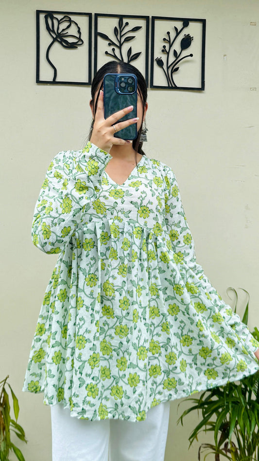 Cotton Flared Floral Print Aliacut Peplum Top