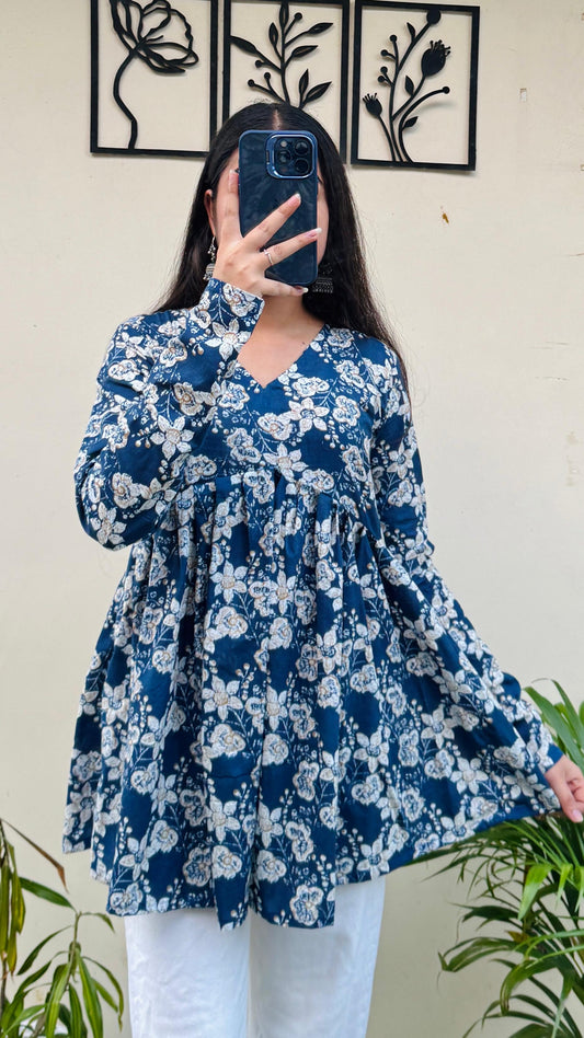 Cotton Flared Printed Aliacut Peplum Top