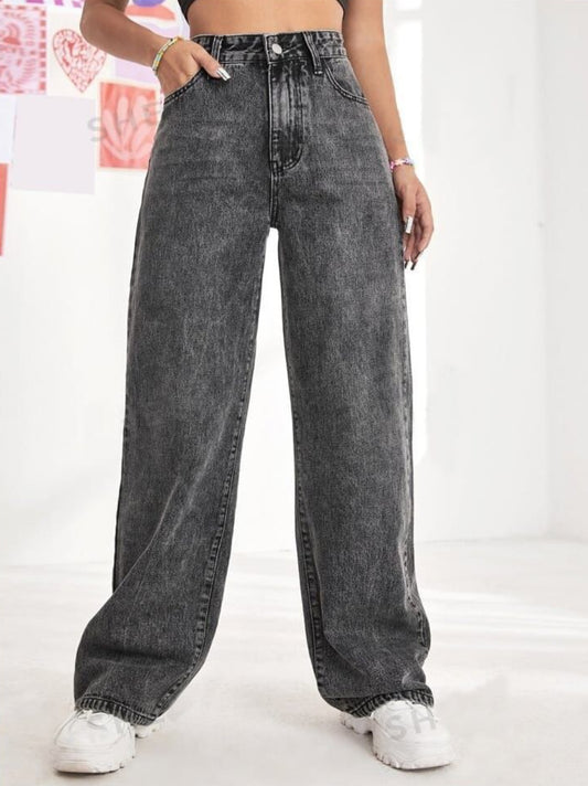 High Waist Charcoal Wide Leg Denim