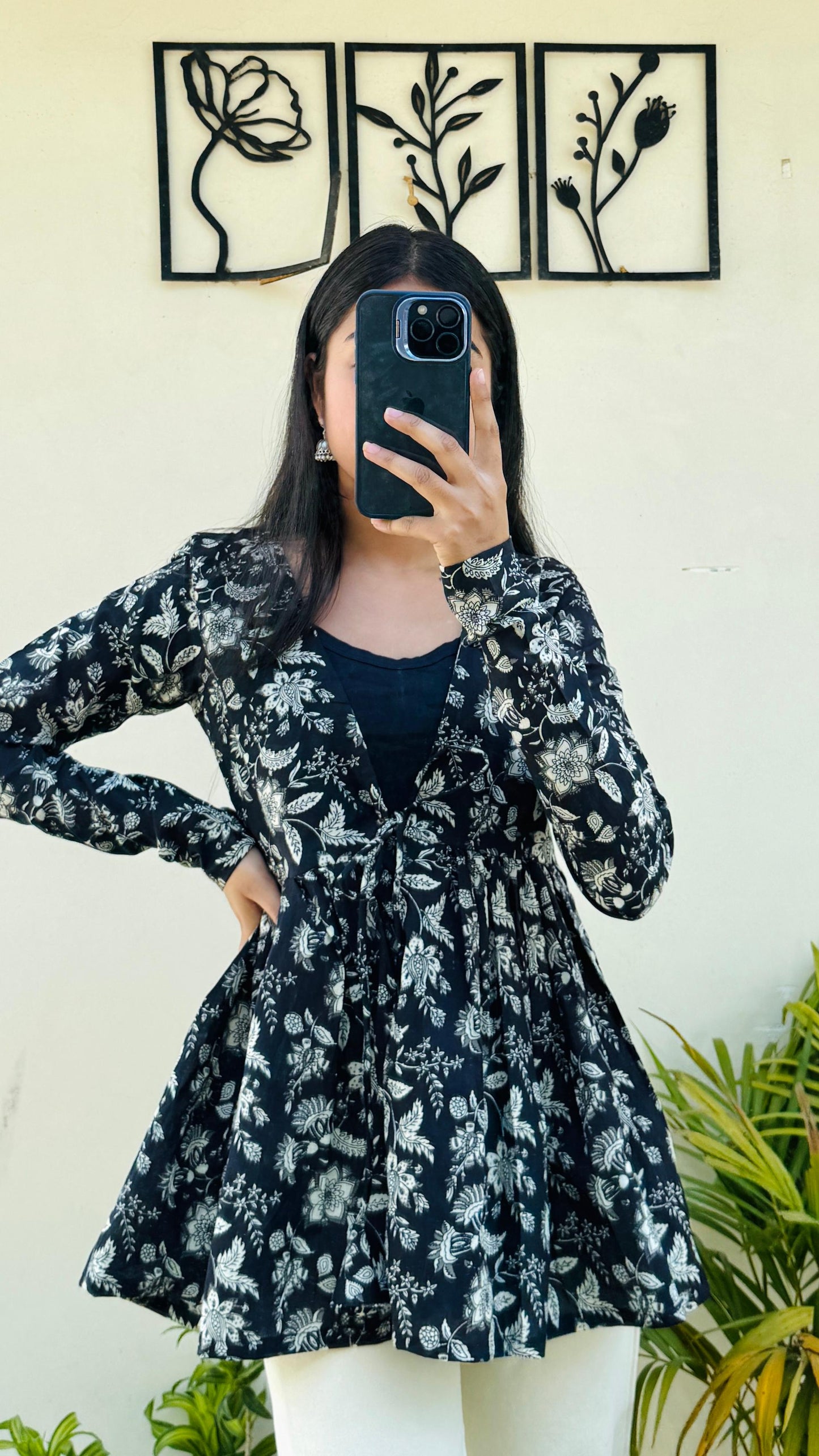 Cotton Flared Printed Full Sleeves Shrug Top