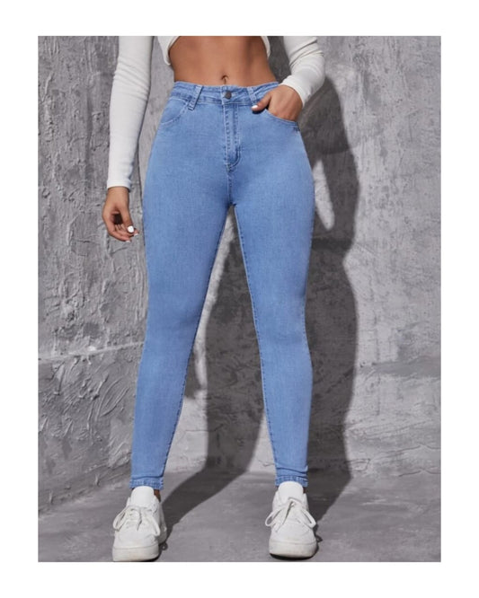 High Waist Ice Blue Skin Fit Denim Jeans