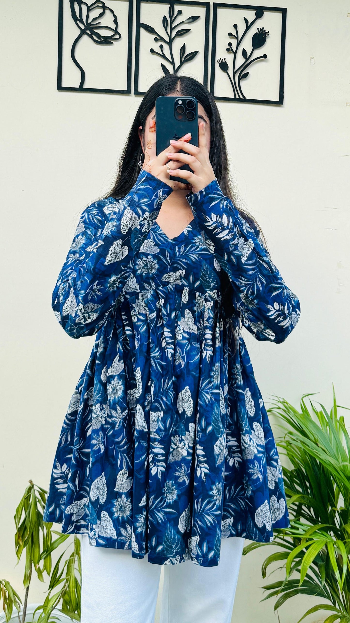 Cotton Flared Blue Floral Print Aliacut Peplum Top